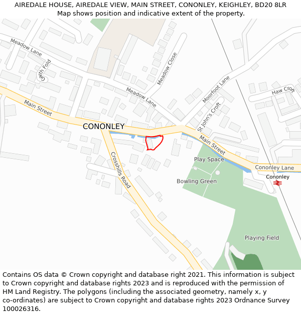 AIREDALE HOUSE, AIREDALE VIEW, MAIN STREET, CONONLEY, KEIGHLEY, BD20 8LR: Location map and indicative extent of plot