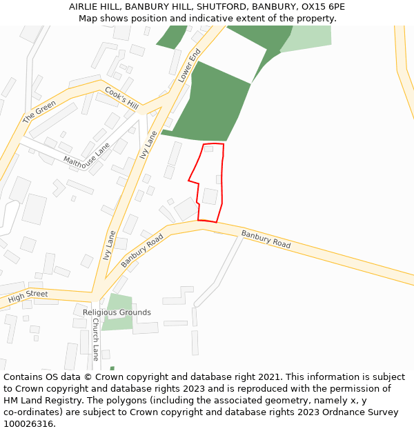 AIRLIE HILL, BANBURY HILL, SHUTFORD, BANBURY, OX15 6PE: Location map and indicative extent of plot