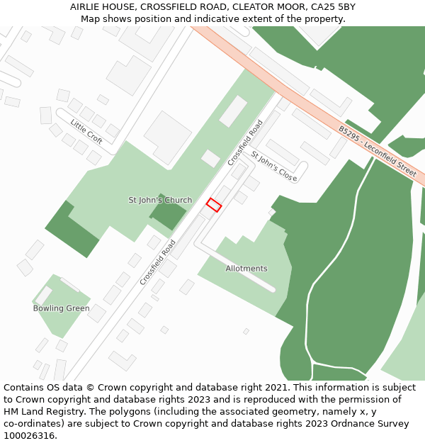 AIRLIE HOUSE, CROSSFIELD ROAD, CLEATOR MOOR, CA25 5BY: Location map and indicative extent of plot