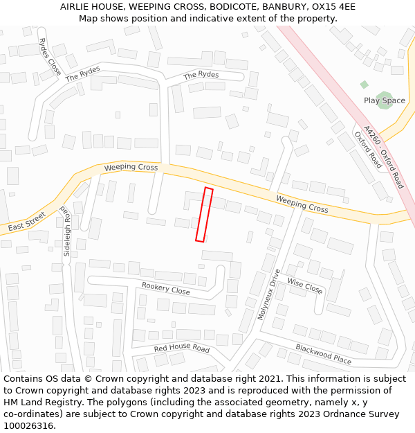 AIRLIE HOUSE, WEEPING CROSS, BODICOTE, BANBURY, OX15 4EE: Location map and indicative extent of plot