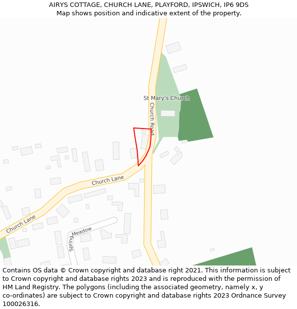 AIRYS COTTAGE, CHURCH LANE, PLAYFORD, IPSWICH, IP6 9DS: Location map and indicative extent of plot