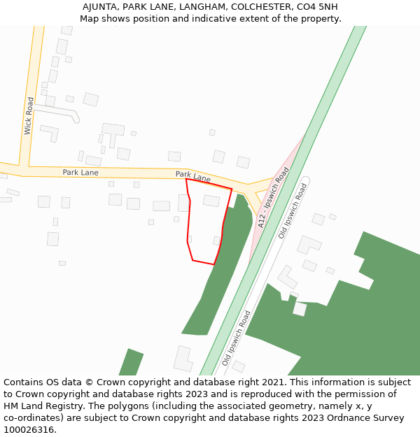 AJUNTA, PARK LANE, LANGHAM, COLCHESTER, CO4 5NH: Location map and indicative extent of plot