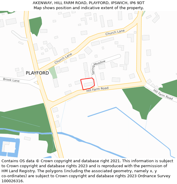 AKENWAY, HILL FARM ROAD, PLAYFORD, IPSWICH, IP6 9DT: Location map and indicative extent of plot