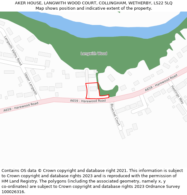 AKER HOUSE, LANGWITH WOOD COURT, COLLINGHAM, WETHERBY, LS22 5LQ: Location map and indicative extent of plot