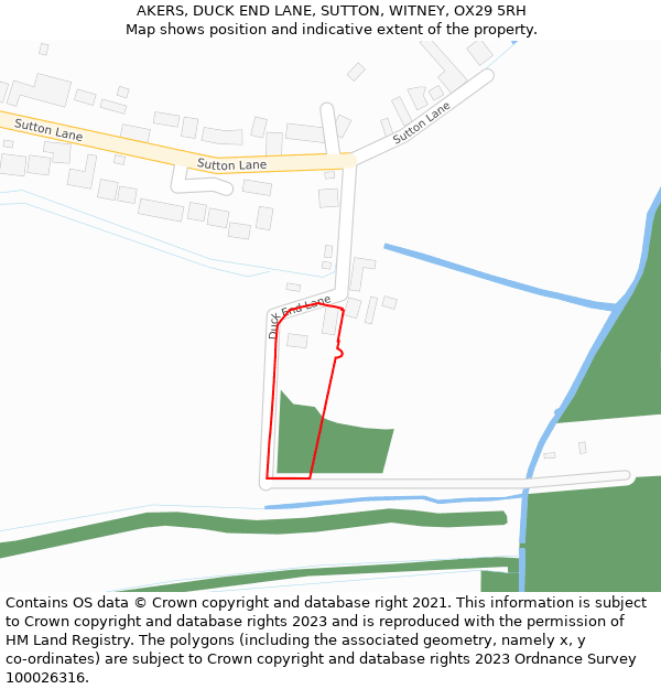 AKERS, DUCK END LANE, SUTTON, WITNEY, OX29 5RH: Location map and indicative extent of plot