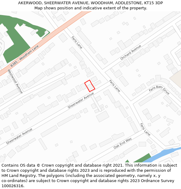 AKERWOOD, SHEERWATER AVENUE, WOODHAM, ADDLESTONE, KT15 3DP: Location map and indicative extent of plot