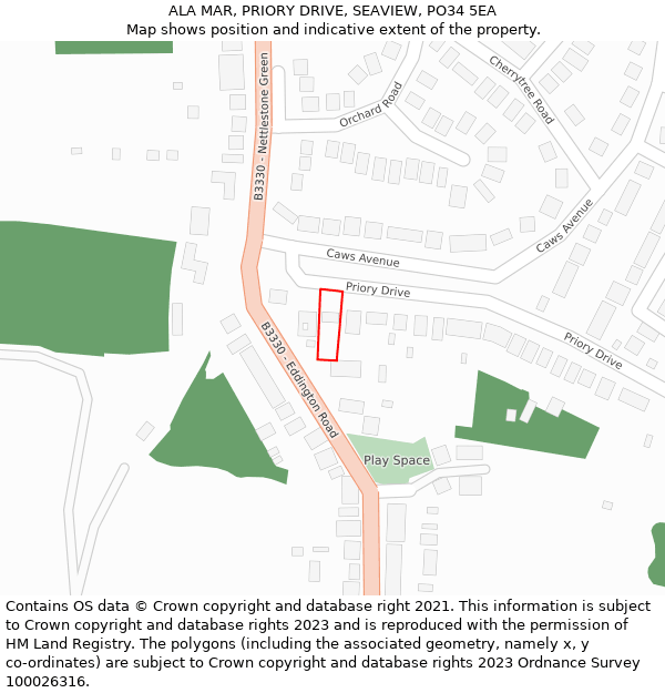 ALA MAR, PRIORY DRIVE, SEAVIEW, PO34 5EA: Location map and indicative extent of plot