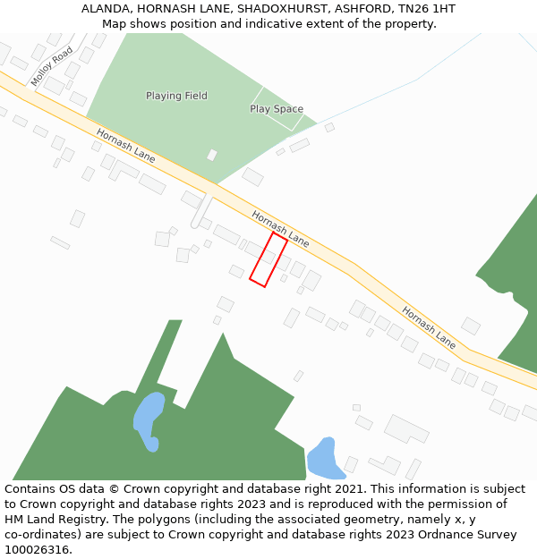 ALANDA, HORNASH LANE, SHADOXHURST, ASHFORD, TN26 1HT: Location map and indicative extent of plot