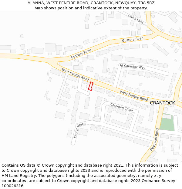 ALANNA, WEST PENTIRE ROAD, CRANTOCK, NEWQUAY, TR8 5RZ: Location map and indicative extent of plot