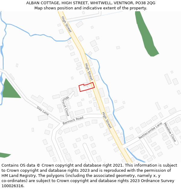 ALBAN COTTAGE, HIGH STREET, WHITWELL, VENTNOR, PO38 2QG: Location map and indicative extent of plot