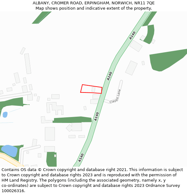ALBANY, CROMER ROAD, ERPINGHAM, NORWICH, NR11 7QE: Location map and indicative extent of plot