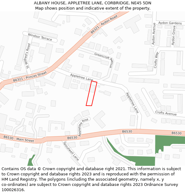 ALBANY HOUSE, APPLETREE LANE, CORBRIDGE, NE45 5DN: Location map and indicative extent of plot