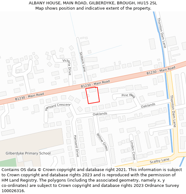 ALBANY HOUSE, MAIN ROAD, GILBERDYKE, BROUGH, HU15 2SL: Location map and indicative extent of plot