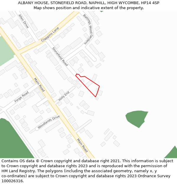 ALBANY HOUSE, STONEFIELD ROAD, NAPHILL, HIGH WYCOMBE, HP14 4SP: Location map and indicative extent of plot