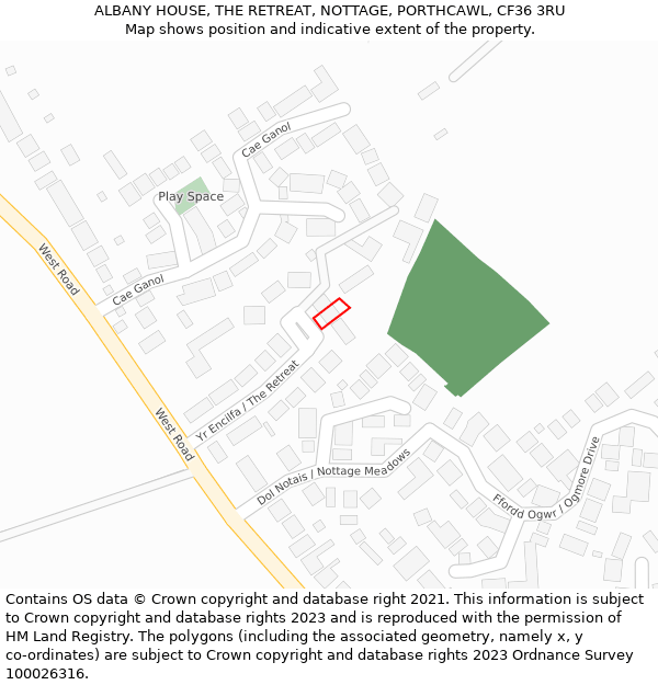 ALBANY HOUSE, THE RETREAT, NOTTAGE, PORTHCAWL, CF36 3RU: Location map and indicative extent of plot