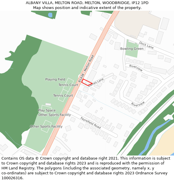 ALBANY VILLA, MELTON ROAD, MELTON, WOODBRIDGE, IP12 1PD: Location map and indicative extent of plot