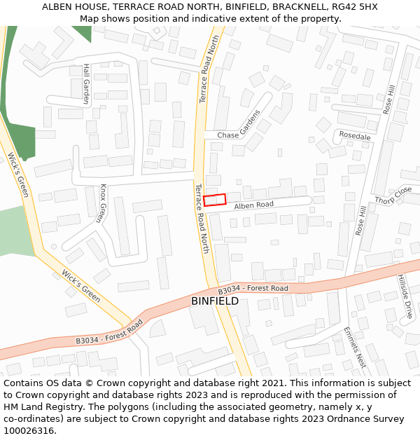 ALBEN HOUSE, TERRACE ROAD NORTH, BINFIELD, BRACKNELL, RG42 5HX: Location map and indicative extent of plot