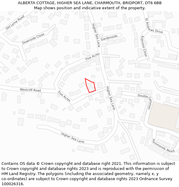 ALBERTA COTTAGE, HIGHER SEA LANE, CHARMOUTH, BRIDPORT, DT6 6BB: Location map and indicative extent of plot