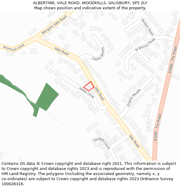 ALBERTINE, VALE ROAD, WOODFALLS, SALISBURY, SP5 2LY: Location map and indicative extent of plot