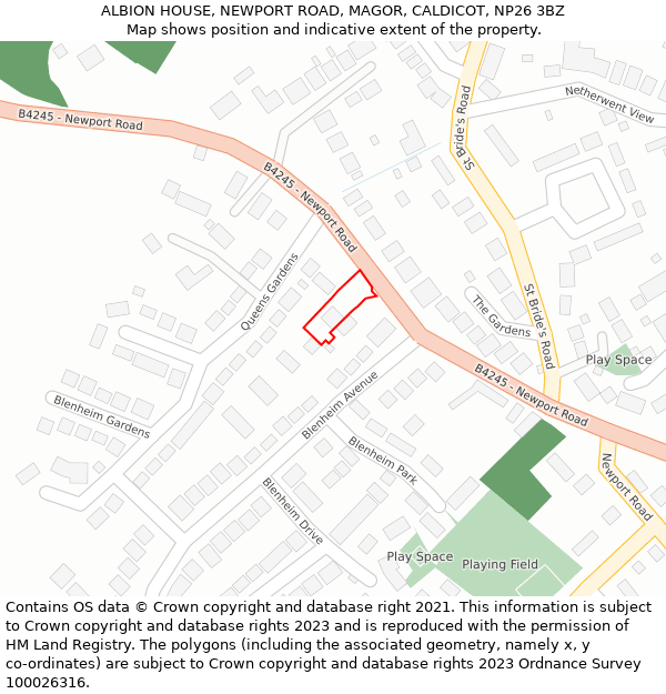 ALBION HOUSE, NEWPORT ROAD, MAGOR, CALDICOT, NP26 3BZ: Location map and indicative extent of plot