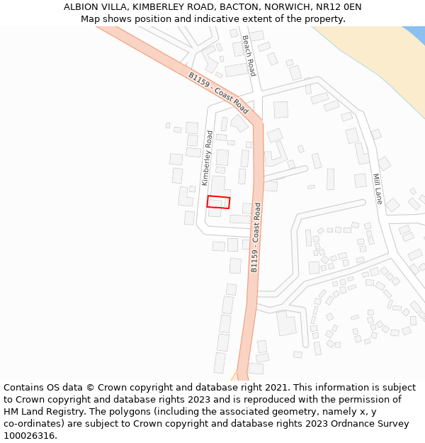 ALBION VILLA, KIMBERLEY ROAD, BACTON, NORWICH, NR12 0EN: Location map and indicative extent of plot