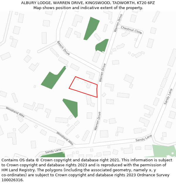 ALBURY LODGE, WARREN DRIVE, KINGSWOOD, TADWORTH, KT20 6PZ: Location map and indicative extent of plot