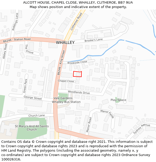 ALCOTT HOUSE, CHAPEL CLOSE, WHALLEY, CLITHEROE, BB7 9UA: Location map and indicative extent of plot