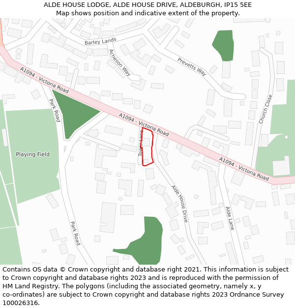 ALDE HOUSE LODGE, ALDE HOUSE DRIVE, ALDEBURGH, IP15 5EE: Location map and indicative extent of plot