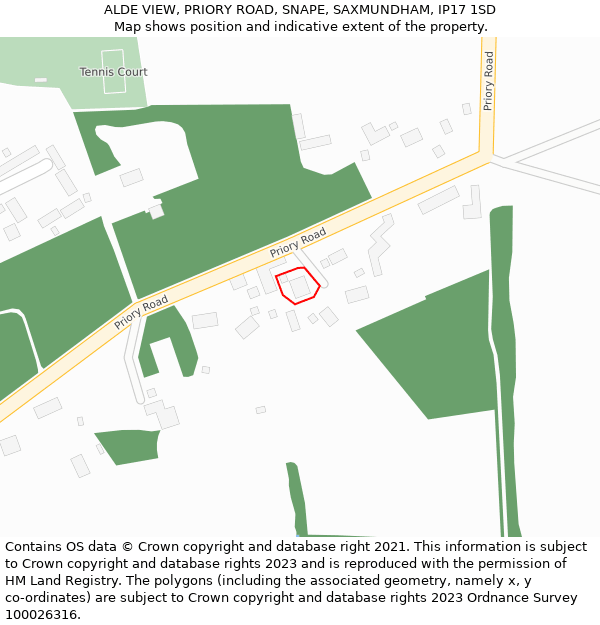 ALDE VIEW, PRIORY ROAD, SNAPE, SAXMUNDHAM, IP17 1SD: Location map and indicative extent of plot