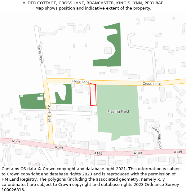 ALDER COTTAGE, CROSS LANE, BRANCASTER, KING'S LYNN, PE31 8AE: Location map and indicative extent of plot