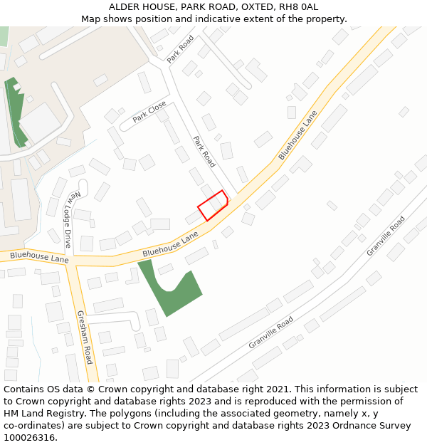 ALDER HOUSE, PARK ROAD, OXTED, RH8 0AL: Location map and indicative extent of plot