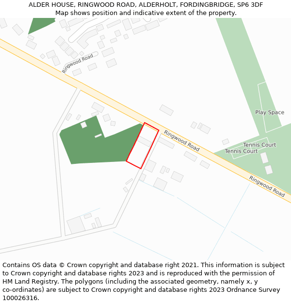 ALDER HOUSE, RINGWOOD ROAD, ALDERHOLT, FORDINGBRIDGE, SP6 3DF: Location map and indicative extent of plot