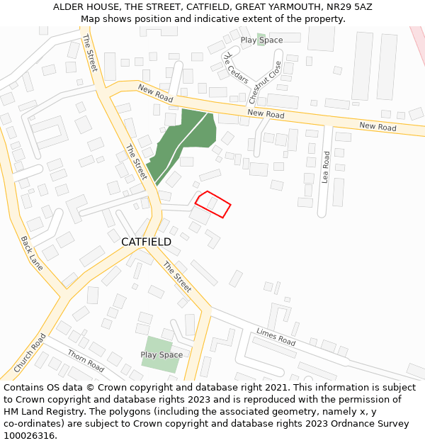 ALDER HOUSE, THE STREET, CATFIELD, GREAT YARMOUTH, NR29 5AZ: Location map and indicative extent of plot