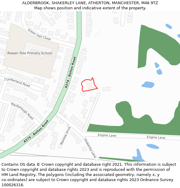 ALDERBROOK, SHAKERLEY LANE, ATHERTON, MANCHESTER, M46 9TZ: Location map and indicative extent of plot