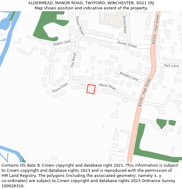 ALDERMEAD, MANOR ROAD, TWYFORD, WINCHESTER, SO21 1RJ: Location map and indicative extent of plot