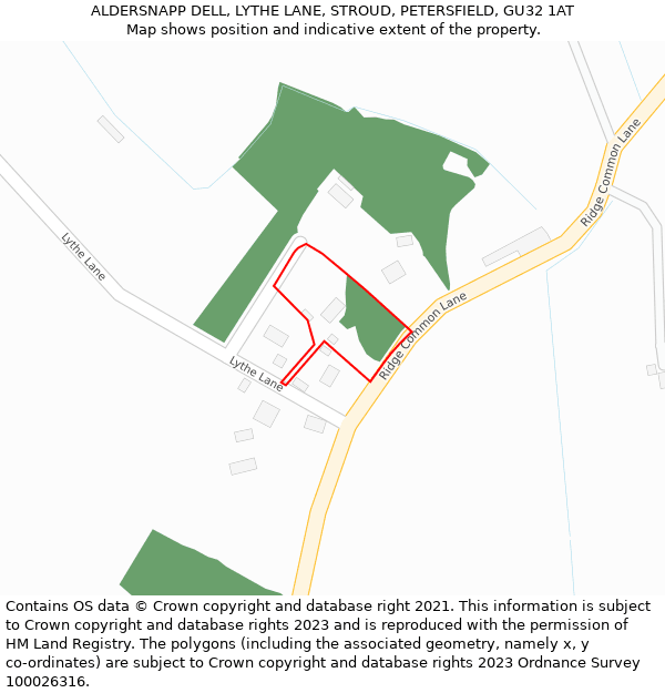 ALDERSNAPP DELL, LYTHE LANE, STROUD, PETERSFIELD, GU32 1AT: Location map and indicative extent of plot