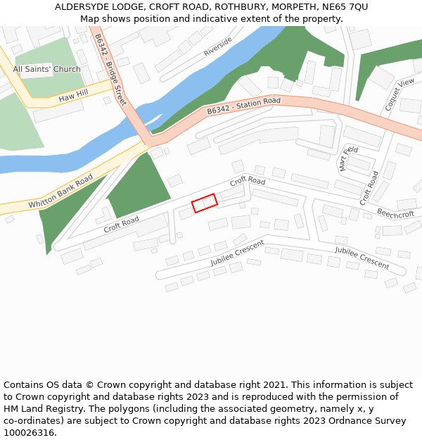 ALDERSYDE LODGE, CROFT ROAD, ROTHBURY, MORPETH, NE65 7QU: Location map and indicative extent of plot