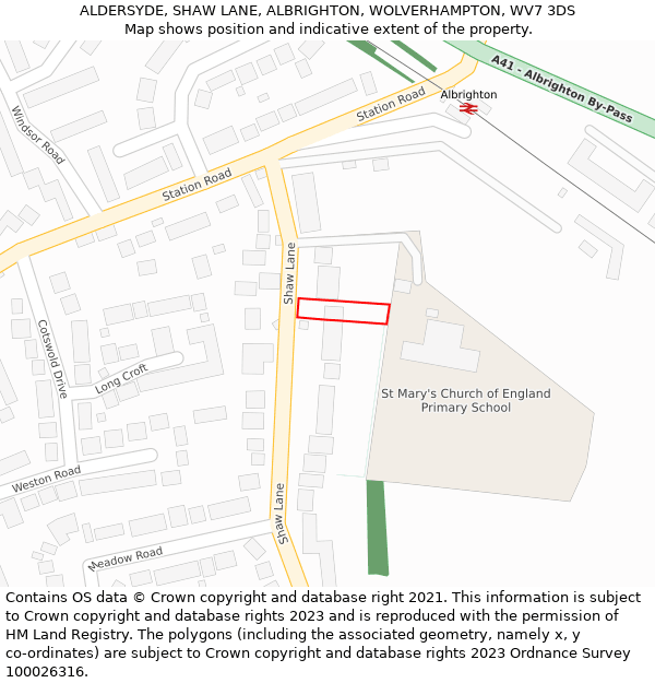 ALDERSYDE, SHAW LANE, ALBRIGHTON, WOLVERHAMPTON, WV7 3DS: Location map and indicative extent of plot