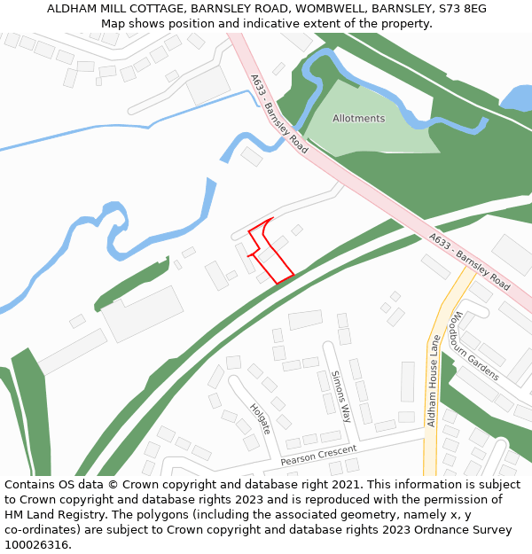 ALDHAM MILL COTTAGE, BARNSLEY ROAD, WOMBWELL, BARNSLEY, S73 8EG: Location map and indicative extent of plot