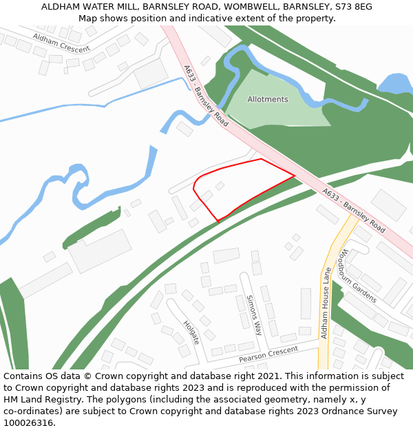 ALDHAM WATER MILL, BARNSLEY ROAD, WOMBWELL, BARNSLEY, S73 8EG: Location map and indicative extent of plot