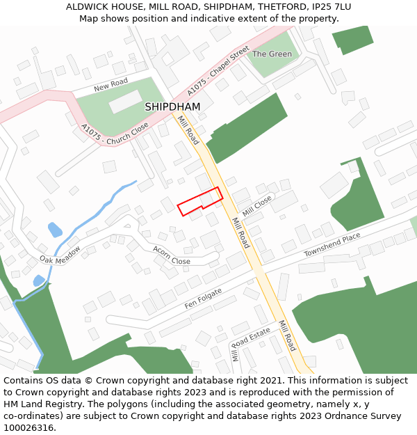 ALDWICK HOUSE, MILL ROAD, SHIPDHAM, THETFORD, IP25 7LU: Location map and indicative extent of plot