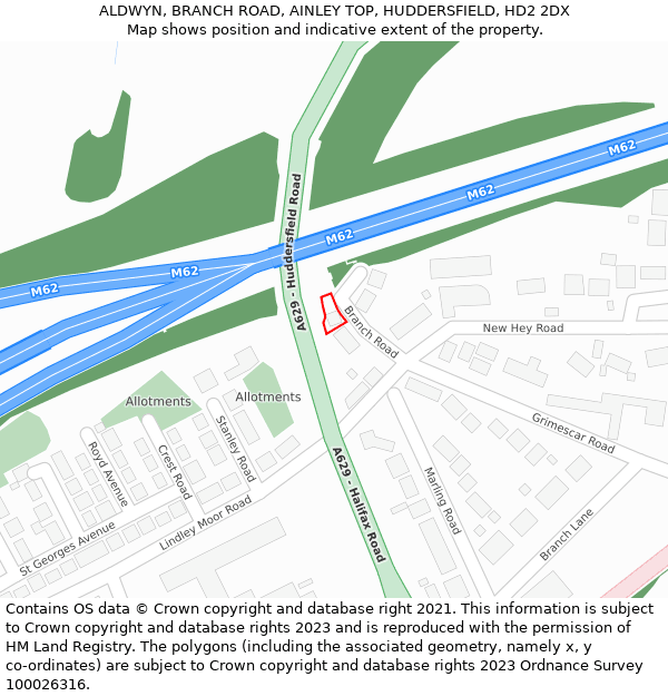 ALDWYN, BRANCH ROAD, AINLEY TOP, HUDDERSFIELD, HD2 2DX: Location map and indicative extent of plot