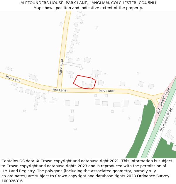 ALEFOUNDERS HOUSE, PARK LANE, LANGHAM, COLCHESTER, CO4 5NH: Location map and indicative extent of plot