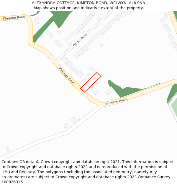 ALEXANDRA COTTAGE, KIMPTON ROAD, WELWYN, AL6 9NN: Location map and indicative extent of plot