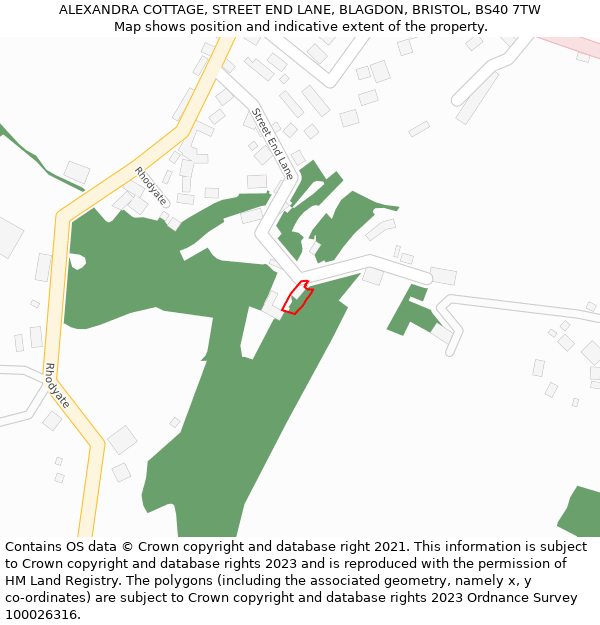 ALEXANDRA COTTAGE, STREET END LANE, BLAGDON, BRISTOL, BS40 7TW: Location map and indicative extent of plot