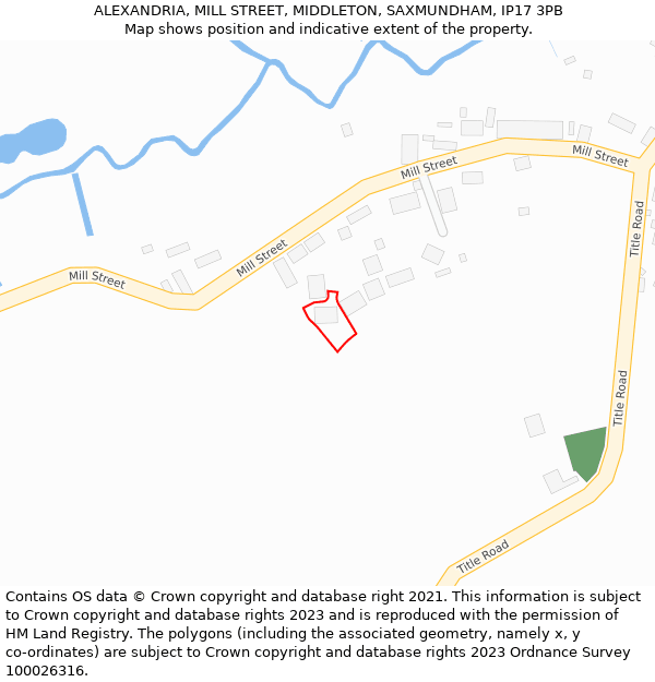 ALEXANDRIA, MILL STREET, MIDDLETON, SAXMUNDHAM, IP17 3PB: Location map and indicative extent of plot