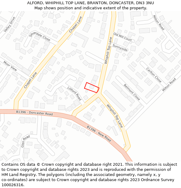 ALFORD, WHIPHILL TOP LANE, BRANTON, DONCASTER, DN3 3NU: Location map and indicative extent of plot