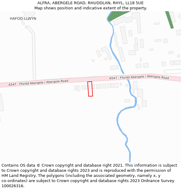 ALFRA, ABERGELE ROAD, RHUDDLAN, RHYL, LL18 5UE: Location map and indicative extent of plot