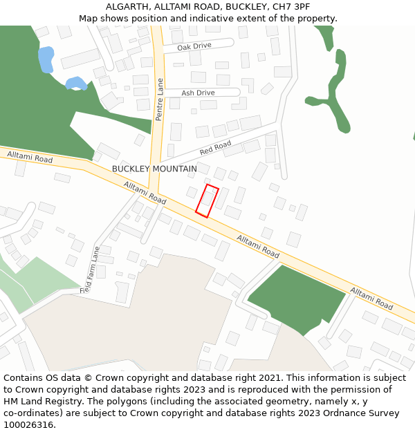 ALGARTH, ALLTAMI ROAD, BUCKLEY, CH7 3PF: Location map and indicative extent of plot