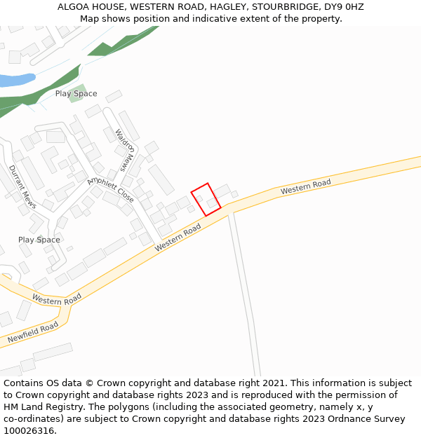 ALGOA HOUSE, WESTERN ROAD, HAGLEY, STOURBRIDGE, DY9 0HZ: Location map and indicative extent of plot